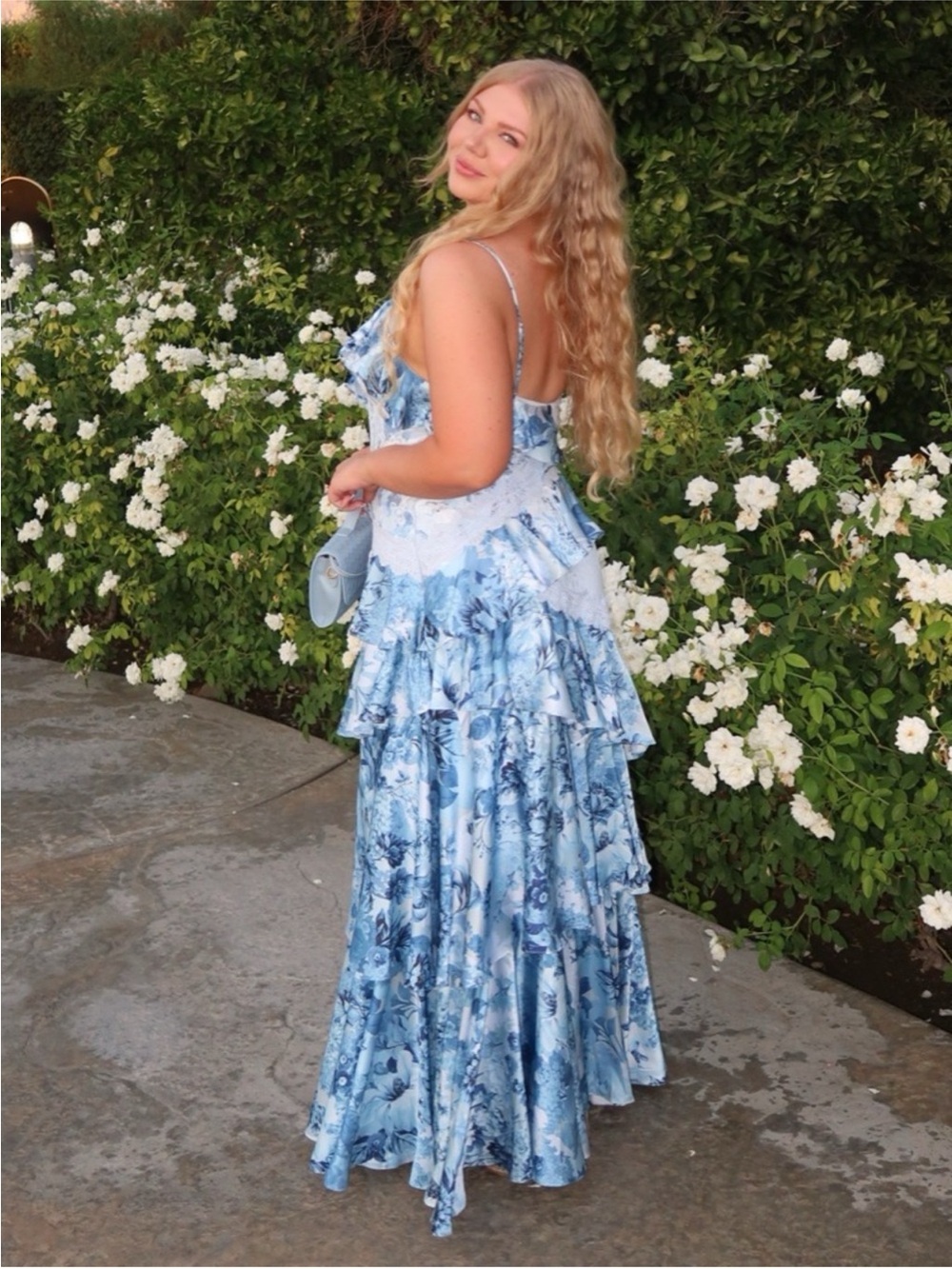 BHLDN Elora Blue Floral Lace Ruffle Formal Strappy Bohemian Maxi Dress Gown 2 - Picture 2 of 13